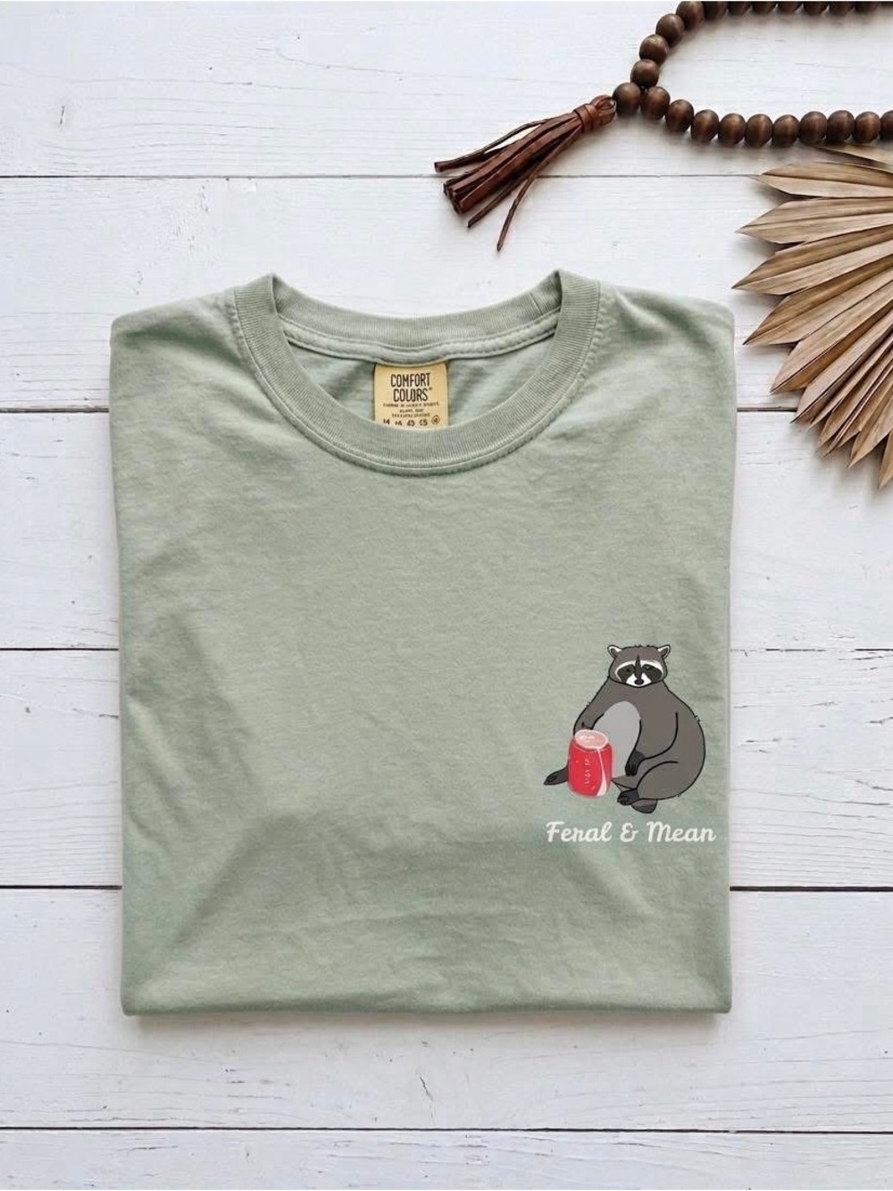 Comfort Colors Sage Green Raccoon Graphic Tee
